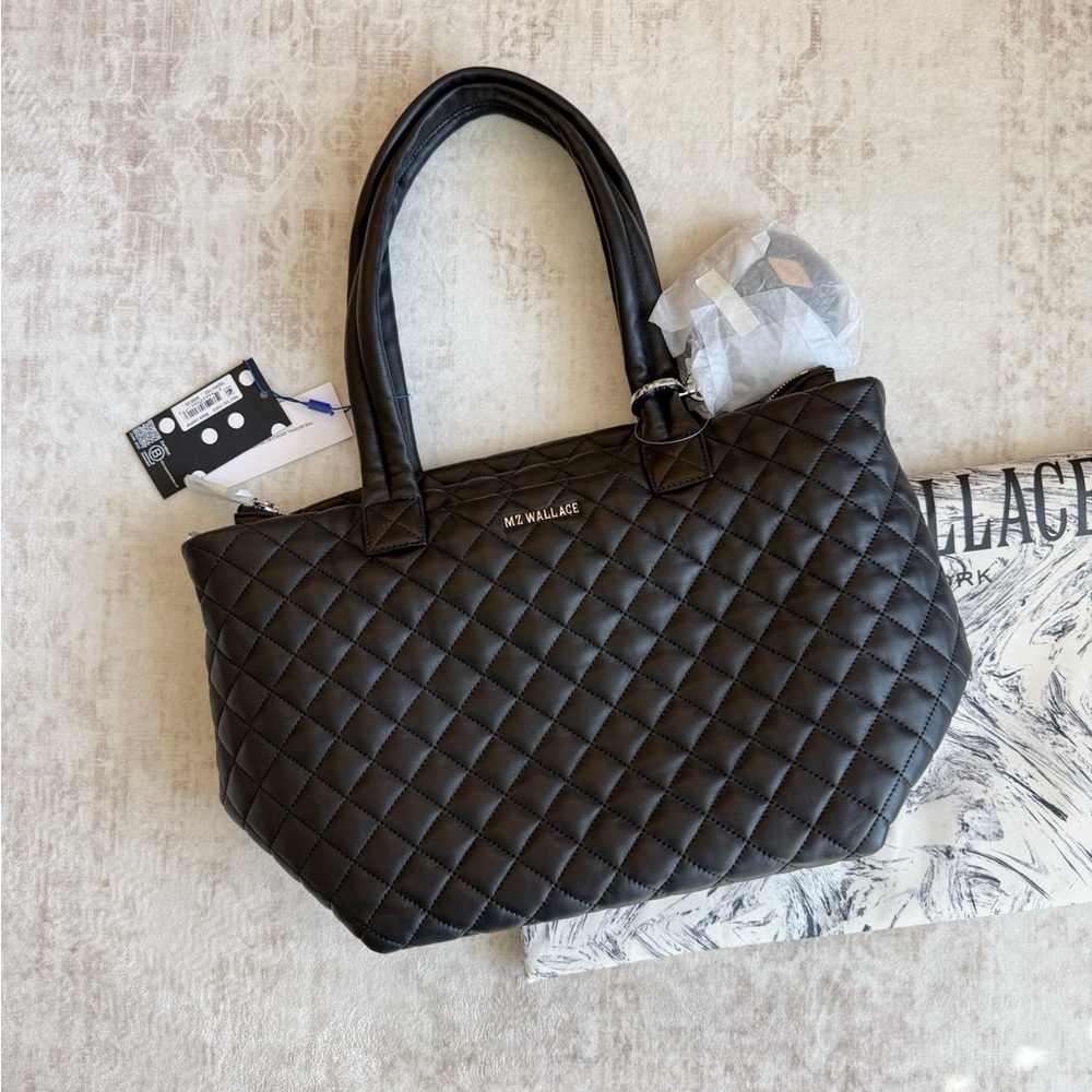 MZ Wallace Black Quilted Leather Small Metro Tote with Long Handle - Picture 4 of 8
